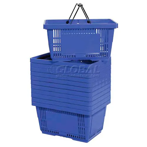 VersaCart - 206-28L-WH-DBL-12 - Blue Plastic Shopping Basket 28 Liter with Black Plastic Grips Wire Handle - Pkg Qty 12