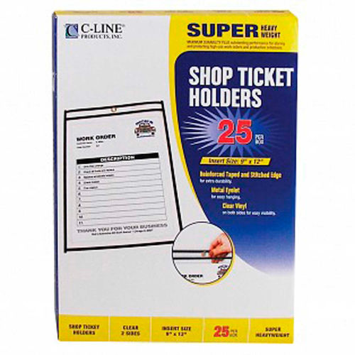 C-Line Products Shop Ticket Holders, Stitched, Both Sides Clear, 9 x 12, 25/BX