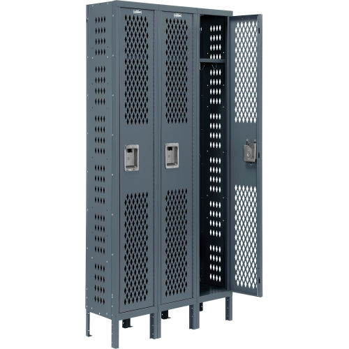Infinity Heavy Duty Ventilated Steel Locker, Single Tier, 3-Wide, 12x12x72, Unassembled, Gray