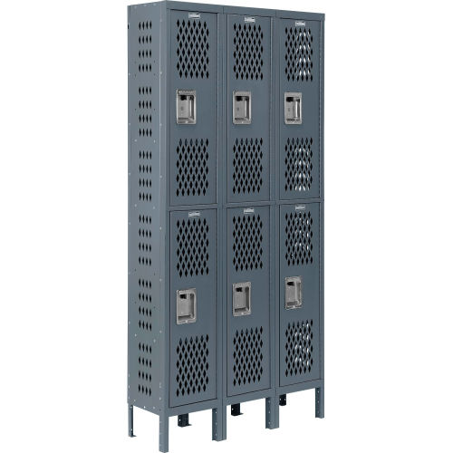 Infinity Heavy Duty Ventilated Steel Locker, Double Tier, 3-Wide, 12x12x36, Unassembled, Gray