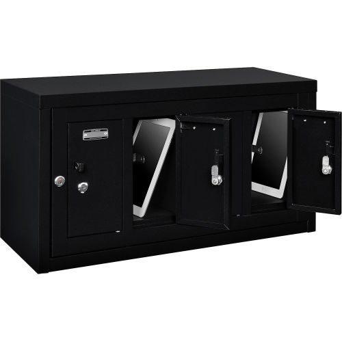 Global 4 Doors Tablet & Cell Phone Locker with Master Door Open and Master Key - Black