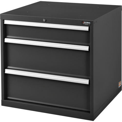 Global™ Modular Drawer Cabinet, 3 Drawers, w/Lock, w/o Dividers, 30x27x29-1/2, Black
