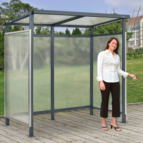 Bus Smoking Shelter Flat Roof with Three Sided Open Front 6ft5inW x 3ft10inD x 7ftH Gray