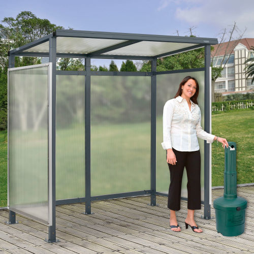 Bus Smoking Shelter Flat Roof 3-Side Open Front With Green 5 Gallon Outdoor Ashtray 6ft5inx3ft8inx7ft