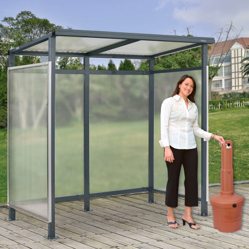 Bus Smoking Shelter Flat Roof 3-Side Open Front w/Terracotta 5 Gallon Outdoor Ashtray 6ft5inx3ft8inx7ft