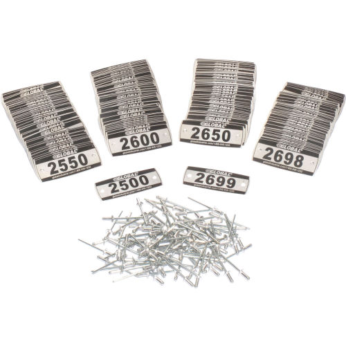 Global Locker Number Plate Kit - Pkg of 200 Numbered 2500-2699