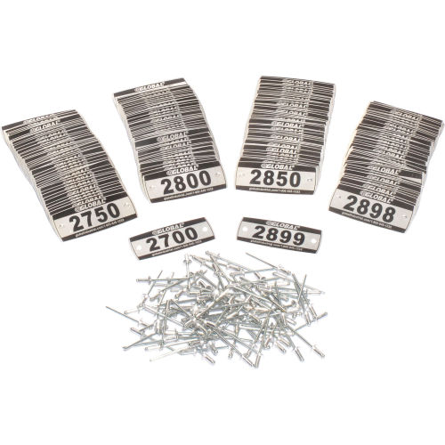 Global Locker Number Plate Kit - Pkg of 200 Numbered 2700-2899