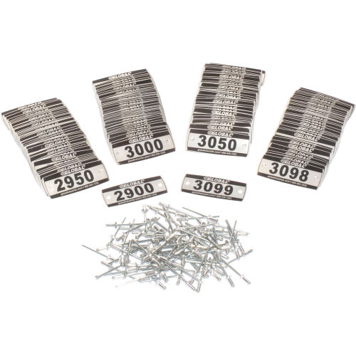 Global Locker Number Plate Kit - Pkg of 200 Numbered 2900-3099