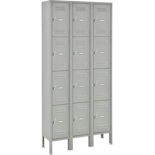 Global Lockers Four Tier 12 x 12 x 18 12 Door Ready To Assemble Gray