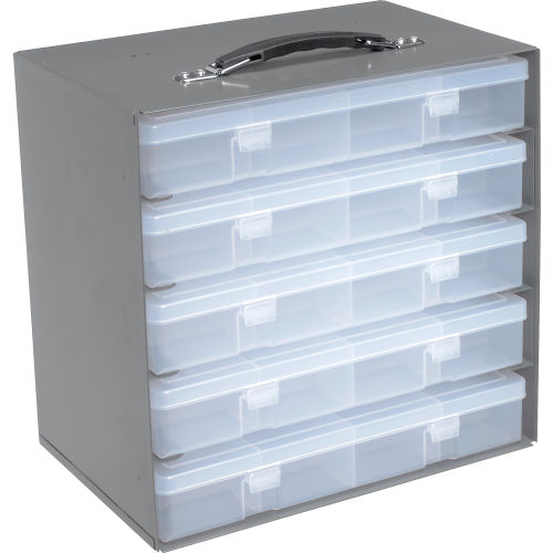 Durham Plastic Compartment Box Rack 13-1/2 x 9-1/8 x 13-1/4 with 5 of 16-Compartment Boxes