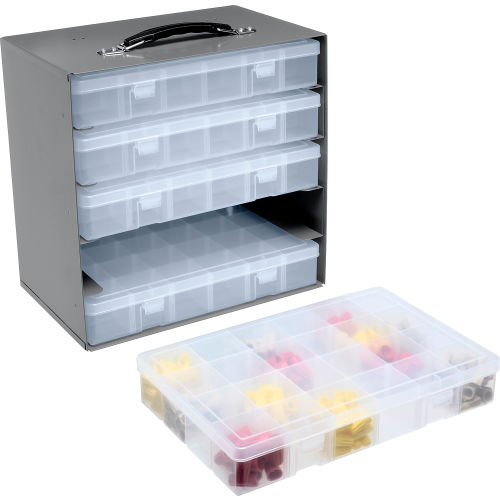 Durham Steel Compartment Box Rack 13-1/2 x 9-1/8 x 13-1/4 with 5 of Adjustable Divider Plastic Boxes