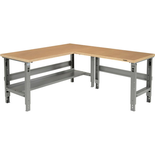 Global Industrial™ L-Shaped Adjustable Height Workbench, Shop Top Square Edge
																			