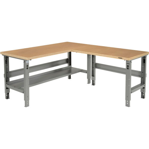 Global Industrial™ L-Shaped Adjustable Height Workbench, Shop Top Square Edge