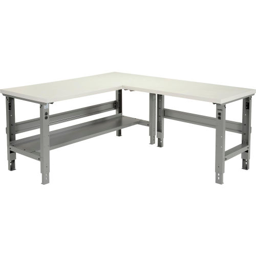 Global Industrial™ L-Shaped Adjustable Height Workbench, Laminate Square Edge
																			