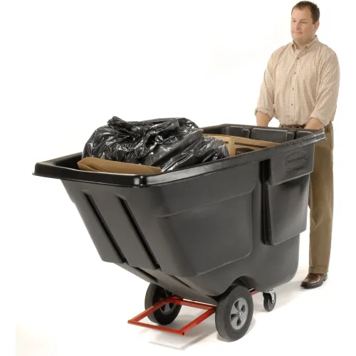 Rubbermaid 1 Cubic Yard Black Tilt Truck / Trash Cart with Hinged Dome Lid  (2100 lb.)