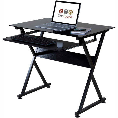 OneSpace 50JN1205 Ultramodern Glass Computer Desk, with PullOut
