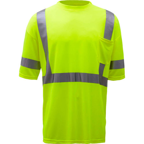 GSS Safety 5007, Class 3, Hi-Viz Moisture Wicking Birdseye Short Sleeve T-Shirt, Lime, 4XL