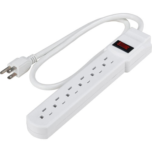 FL-25 6 outlet Power Strip, 2.5' Cord, 14/3C, Lighted Switch, 15A, 125V, 1875W, White, UL/CUL
																			