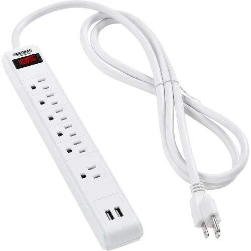 Global Industrial™ Surge Protected Power Strip W/USB Ports, 5+1 Outlets,  15A,900 Joules,6' Cord