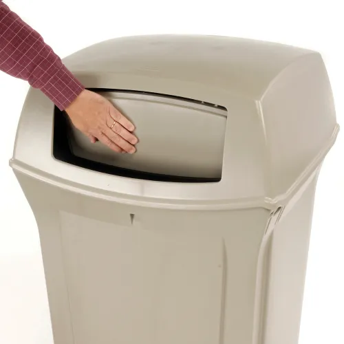 Rubbermaid Outdoor Ranger® 45 gal Beige Plastic Trash Receptacle With 4-Way  Opening - 24 7/8L x 24 7/8W x 41 1/2H