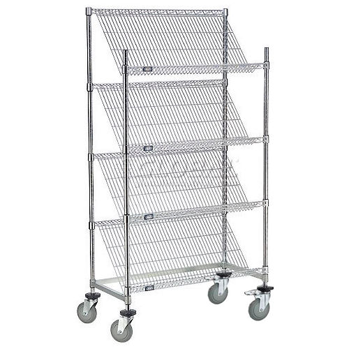 WIRE TRUCK WITH SLANT SHELVES 48X24X70 AND BRAKE