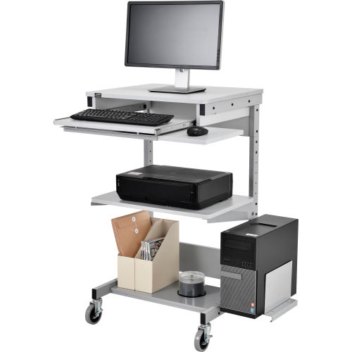 Mobile Computer Workstation with Printer Shelf and CPU Holder, Gray
																			