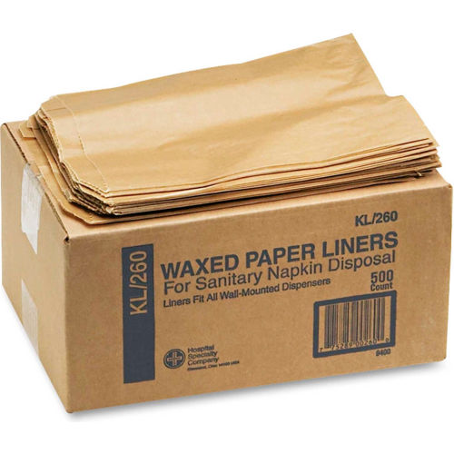 Kraft Waxed Paper Sanitary Napkin Receptacle Liners, 500 Liners per Carton - HOS260