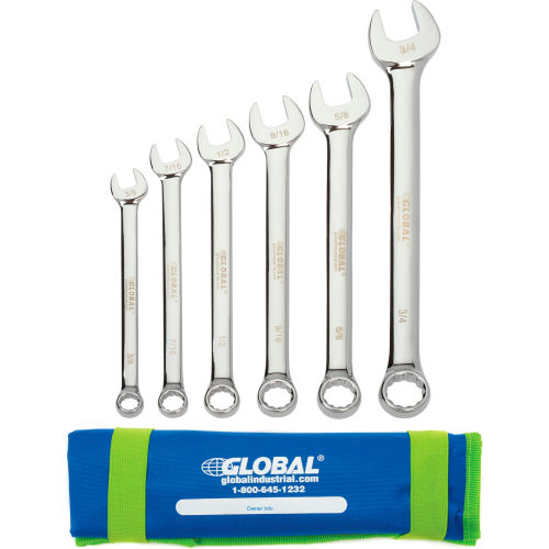 Global Industrial 6 Piece SAE Combination Wrench Set in Mesh Pouch