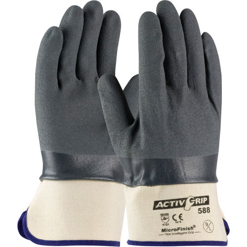 PIP Micro-Finish™ Grip Nitrile Coated Gloves, 56-AG588, M, Gray/White, 12 Pairs