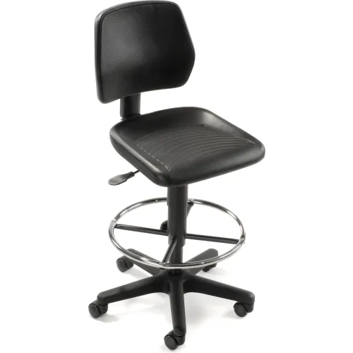 Interion® Task Stool with 360 Footrest- Polyurethane - Black