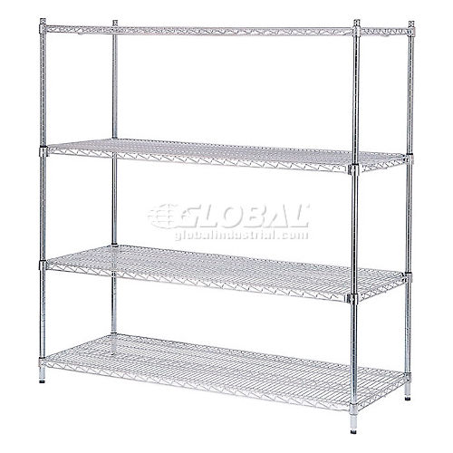 Nexel® PolyZBrite®, 4 Tier, Quick Adjust, Wire Shelving Starter Unit, 48"W x 18"D x 63"H