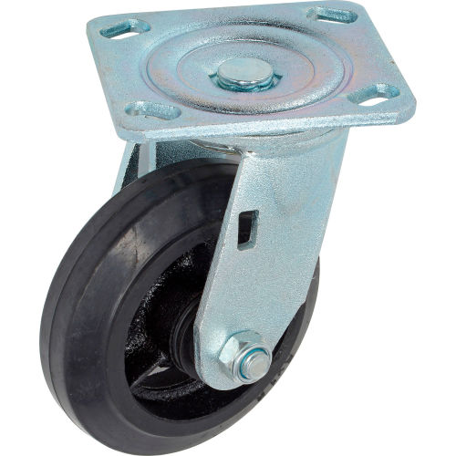 Heavy Duty Swivel Plate Caster 5in Mold-on Rubber Wheel 350 lb.