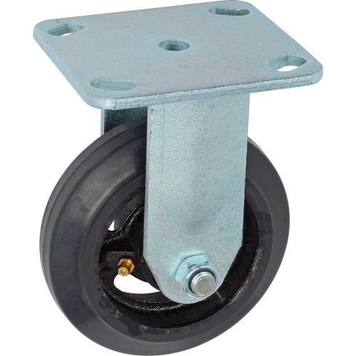 Heavy Duty Rigid Plate Caster 5in Mold-on Rubber Wheel 350 lb.