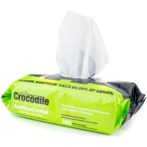 Crocodile Cloth Antibacterial Sanitizer Hand Wipes, 7.9 x 8.7 Wipes, 200 Wipes/Pouch - 6102 - Pkg Qty 10