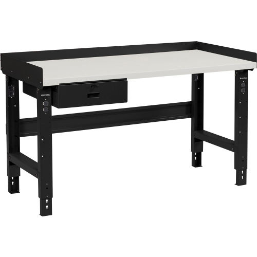 Global Industrial 60 x 30 Adj Height Workbench w/Drawer, Black- Plastic Laminate Square Top