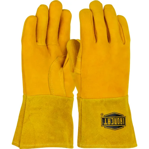Ironcat Insulated Top Grain Reverse Deerskin MIG Welding Gloves, Gold