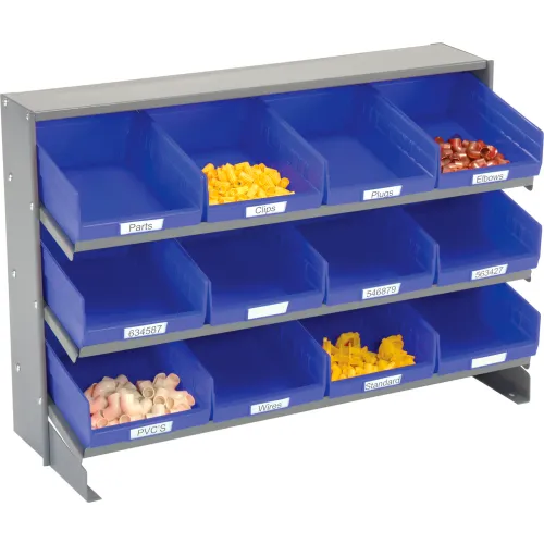 Global Industrial™ 3 Shelf Bench Pick Rack - 12 Blue Shelf Bins 8