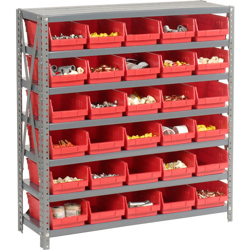 Steel Shelving with Akro Mils Plastic Shelf Bins