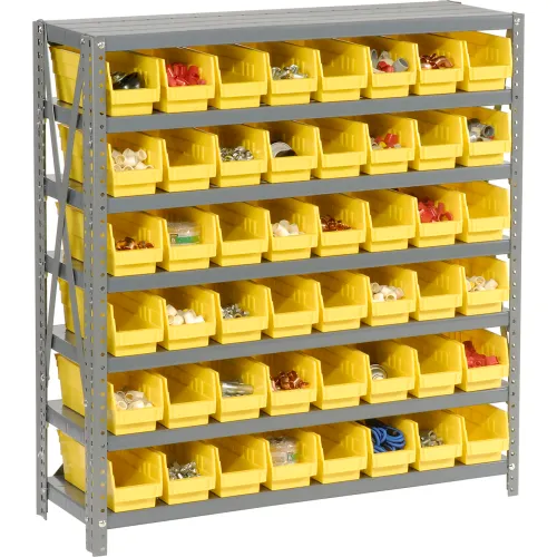 Global Industrial 7 Shelf Steel Shelving with (48) 4 H Plastic Shelf Bins,  Blue, 36x12x39