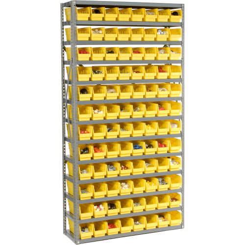 Global Industrial™ Steel Shelving with 96 4"H Plastic Shelf Bins Yellow