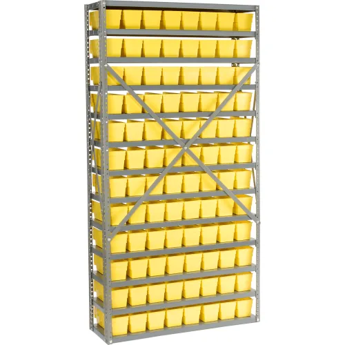 Global Industrial 13 Shelf Steel Shelving with (96) 4 H Plastic Shelf Bins, Yellow, 36x12x72 603443YL