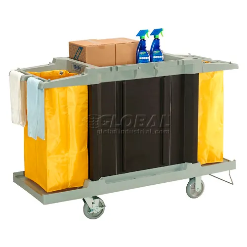 Lavex Janitorial Black Cleaning Cart / Janitor Cart with 3 Shelves