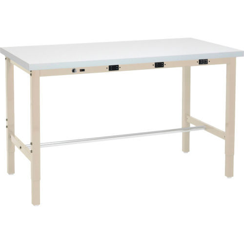 60W x 30D Adjustable Height Workbench with Power Apron - ESD Laminate Square Edge - Tan