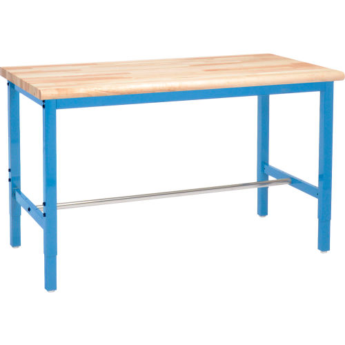 60W x 30D Adjustable Height Workbench Square Tubular Leg - Maple Butcher Block Safety Edge - Blue