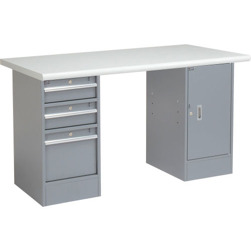 60in W x 30in D Pedestal Workbench W/ 3 Drawers & 1 Cabinet, Plastic
																			