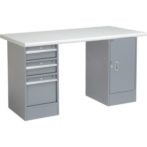 60in W x 30in D Pedestal Workbench W/ 3 Drawers & 1 Cabinet, Plastic