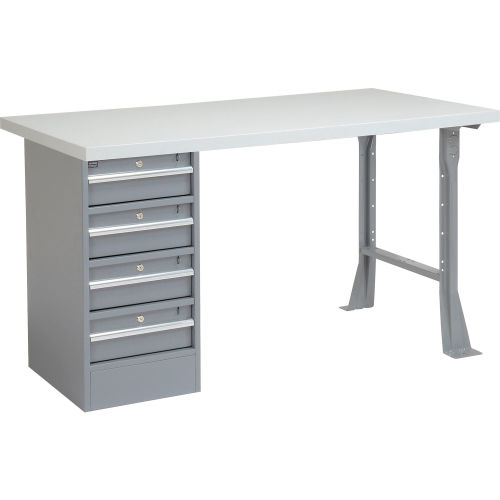 60in W x 30in D Pedestal Workbench W/ 4 Drawers, Plastic Laminate Square