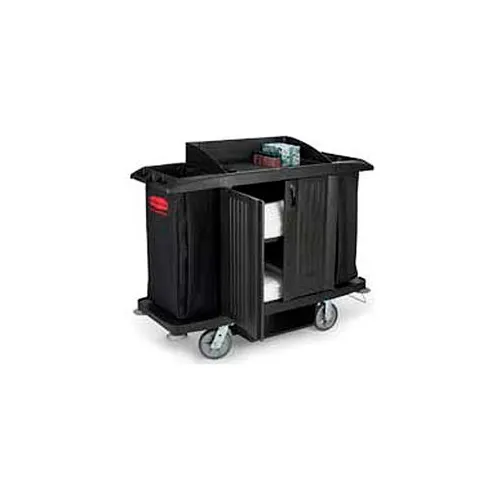 Rubbermaid Black, Housekeeping Cart, Overall Length 60, Overall Width 22,  Overall Height 50