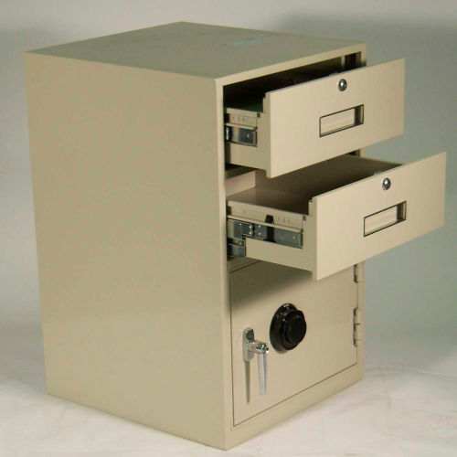 Fenco Lowboy Pedestal Safe 622R-B - 2 Drawers Thick Frame Right Hinged Door 18x19x27-7/8 Black