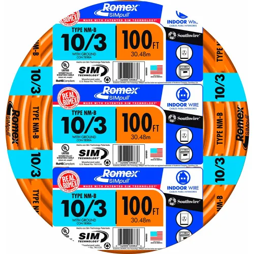 10/3 NM-B, Non-Mettalic, Sheathed Cable, Residential Indoor Wire,  Equivalent to Romex (100ft)